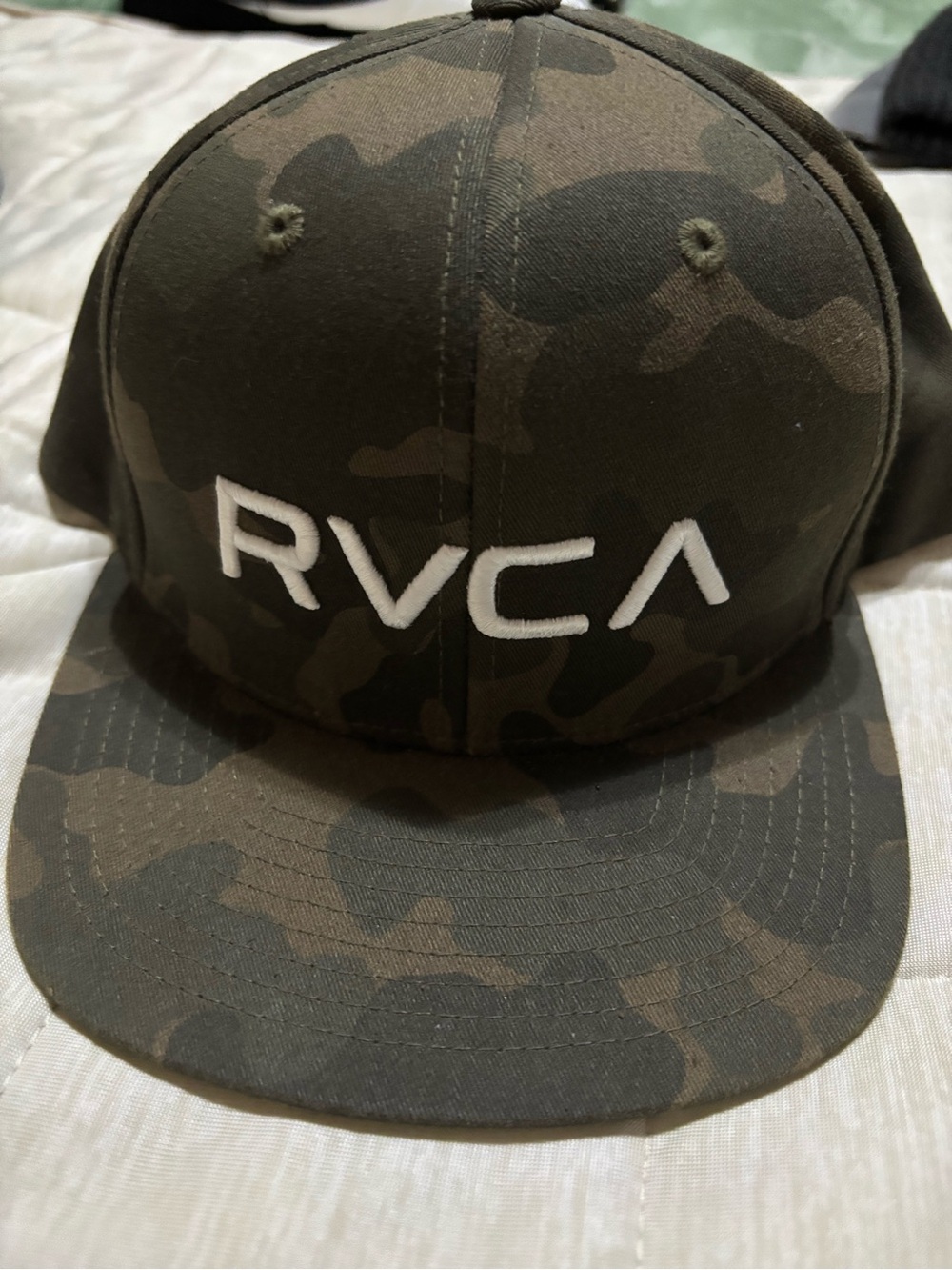 RVCA Olive Green Camo Flat-Bill Snapback Hat